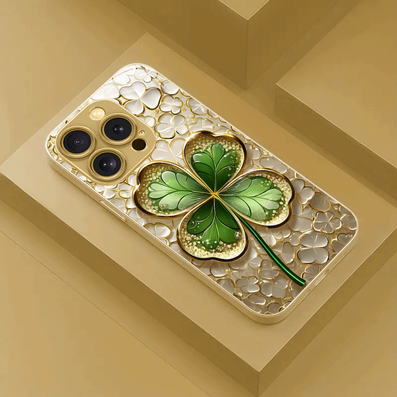 Phone Cases Green - Goud en groen contrasterend klavertjevier-patroon metallic