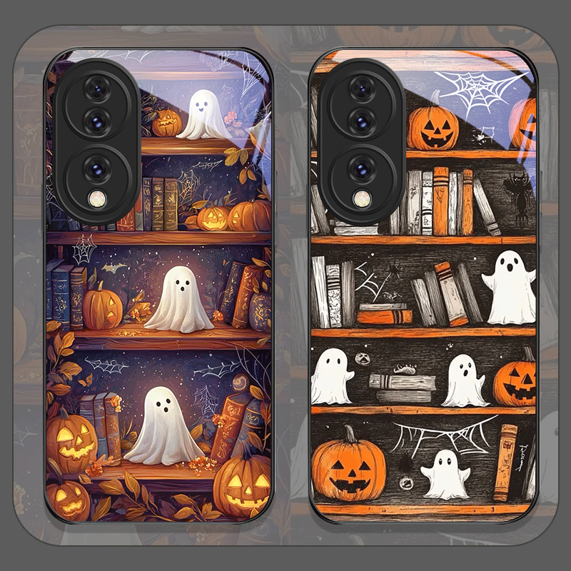 Phone Cases Honor - Halloween Pompoen Ghost Boekenplank Gehard Glas