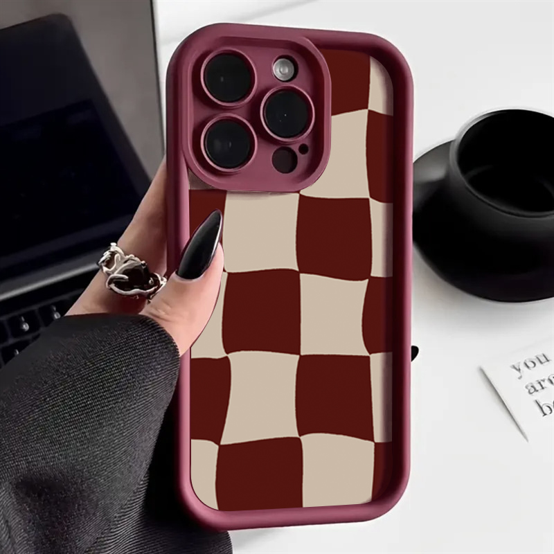 Phone Cases Red - Wijnrood vervormbaar rasterpatroon telefoonhoesje voor iPhone