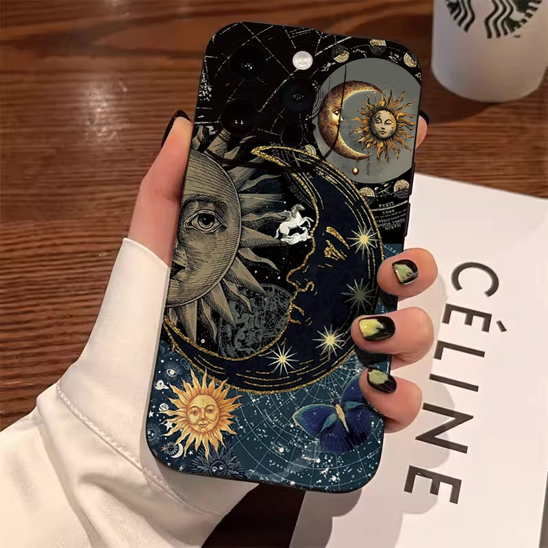 Phone Cases Aesthetic - Esthetische zon-maan print telefoonhoesje voor Samsung