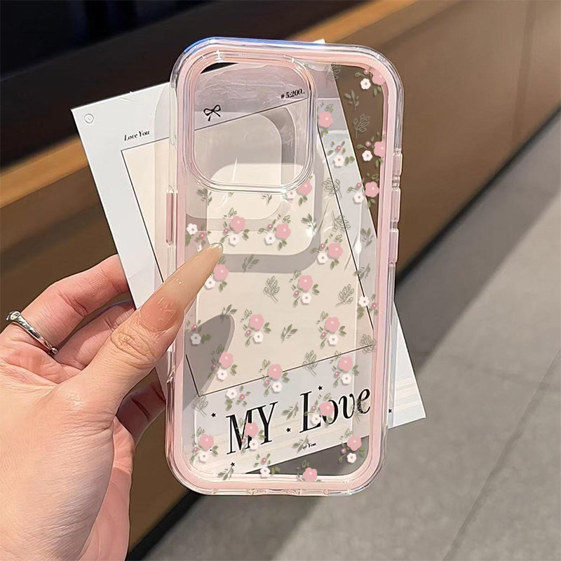 Phone Cases Green - Groene Bladeren Roze Bloem 2-in-1 Transparante