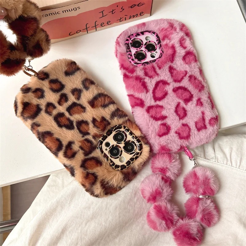 Phone Cases Iphone 14 - Modieuze, luipaardprint, pluche telefoonhoes met lensbescherming