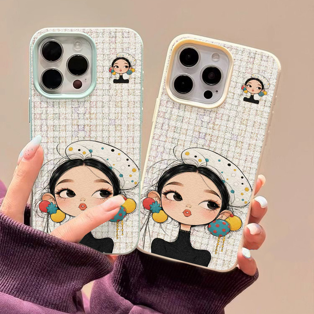Phone Cases Aesthetic - Schattig Cartoon Meisje Ruitjesprint Telefoonhoesje Voor