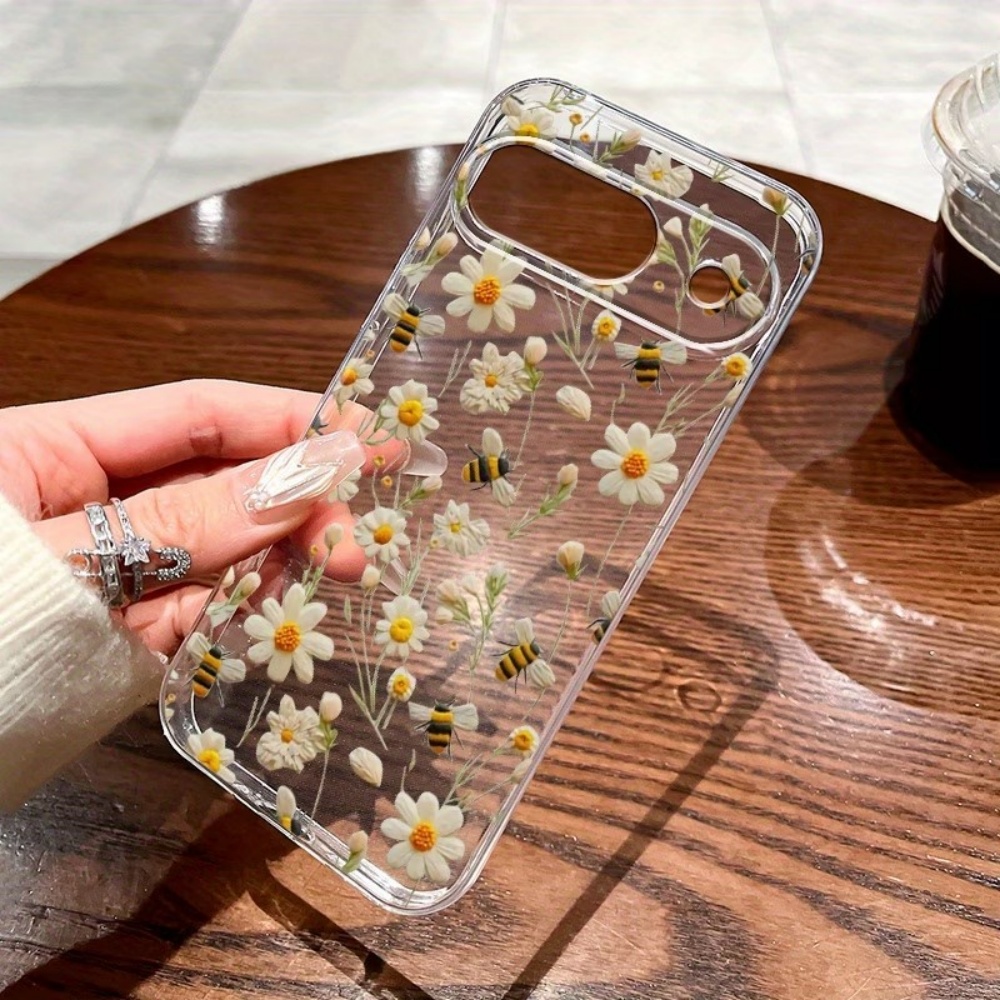 Phone Cases Google Pixel 9 - Schattig honingbij-bloemenpatroon zachte transparante telefoonhoes voor