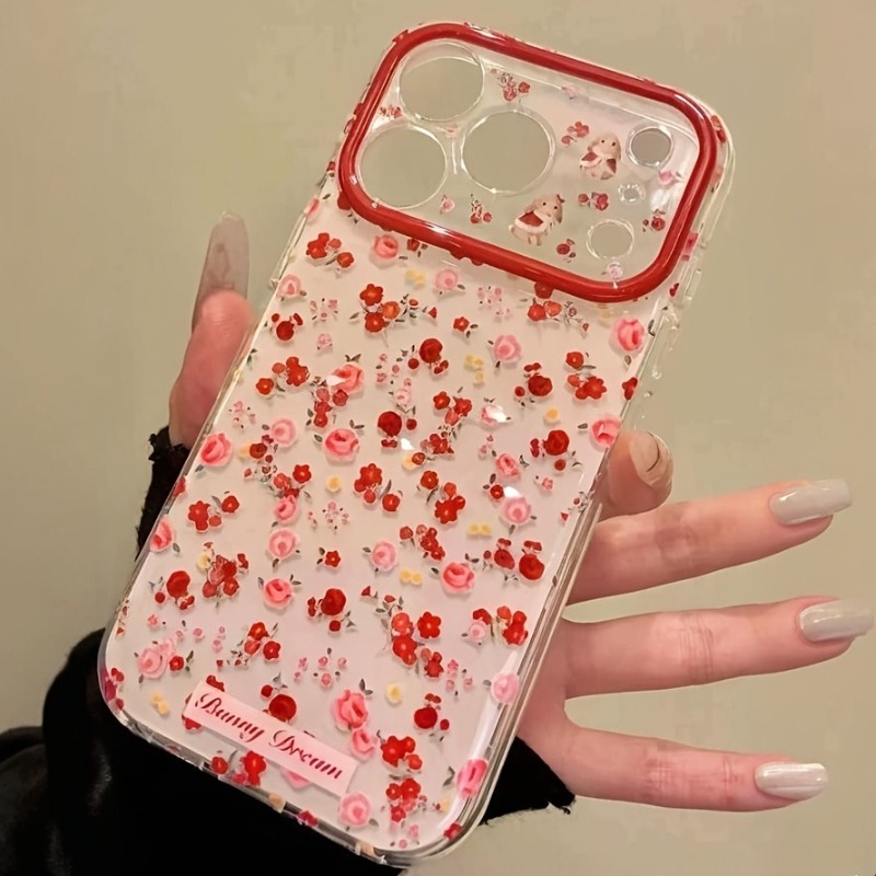 Phone Cases Red - Mooie Cartoon Rode Bloemen Patroon Telefoonhoesje