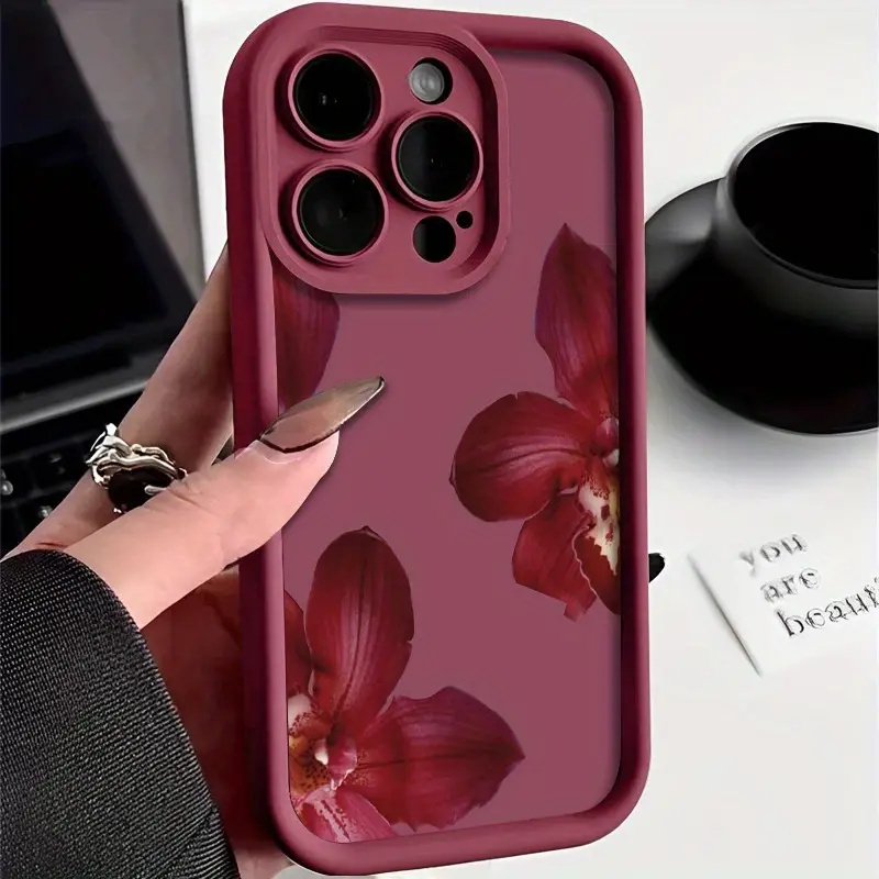 Phone Cases Red - Wijnrode orchideeën bloemenpatroon telefoonhoesje voor iPhone