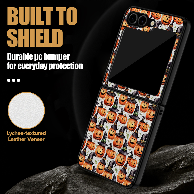 Halloween Pompoenpatroon Leder - Phone Cases Z Flip 5 recensie en prijs